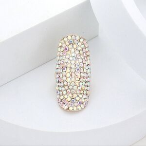 Abalone Gold Long Shield Rhinestone Crystal Shell Stretch Statement Ring Finger